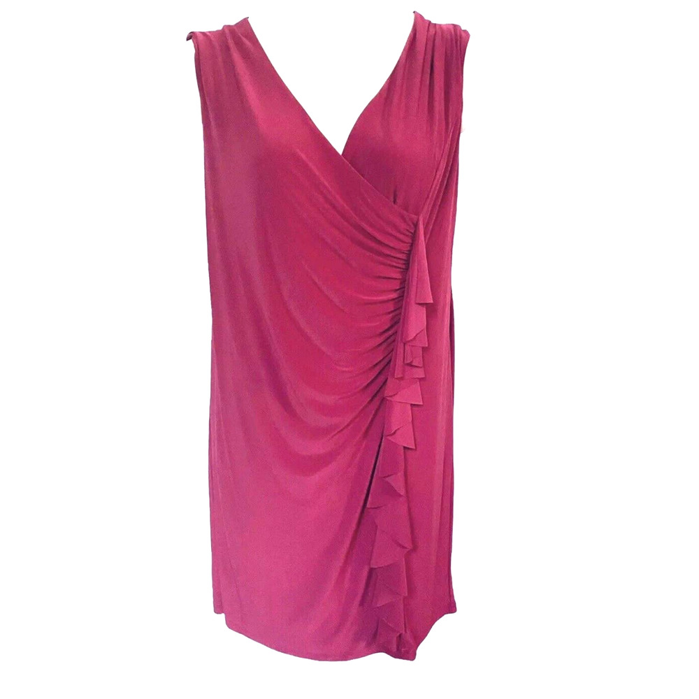 Midnight Velvet Stretchy Fuchsia Pink Ruffle Ruched Desk to Dinner Party Dress - Picture 3 of 12